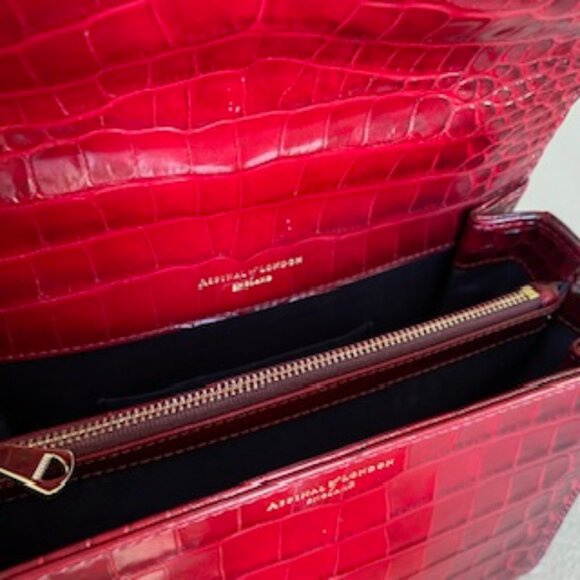 Aspinal of London Mayfair Deep Shine Cherry Ombre Croc Top Handle Handbag Purse - Picture 8 of 10